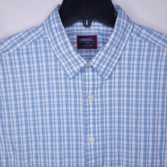 Untuckit Shirt Mens Large Plaid Blue, White Nylon Performance - Picture 1 of 10